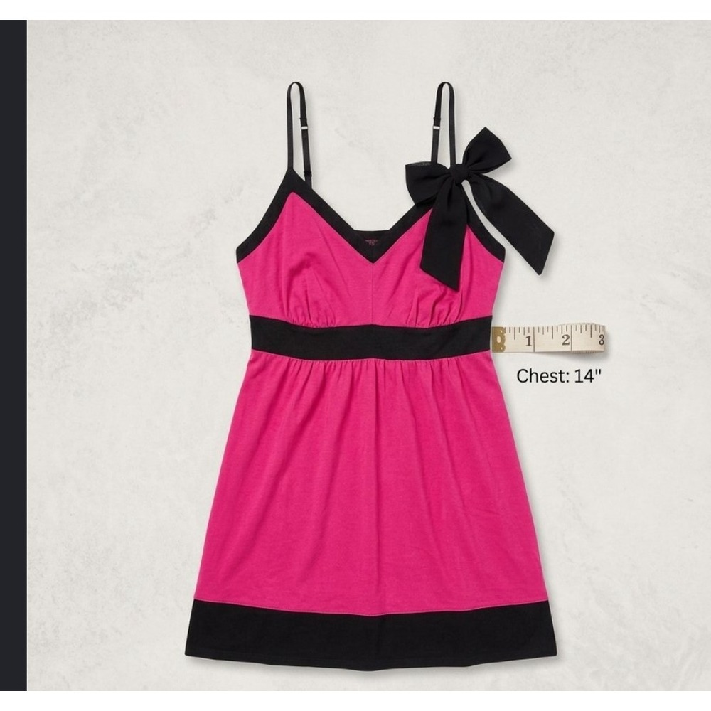 Cacique Sleepwear Pink Black Bow Empire Waist Chemise Nightgown Plus Size 22/24